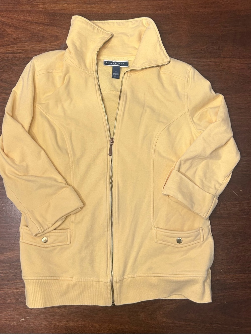Karen Scott Pale Yellow Zip-Up Jacket with Stand Collar